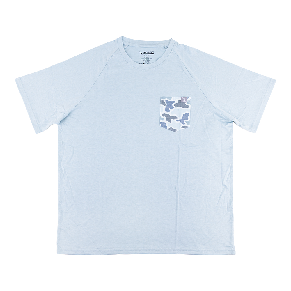 Local Boy S/S Heather Blend Crew, Dark Mint/Blue Dog & Moon Camo - Large