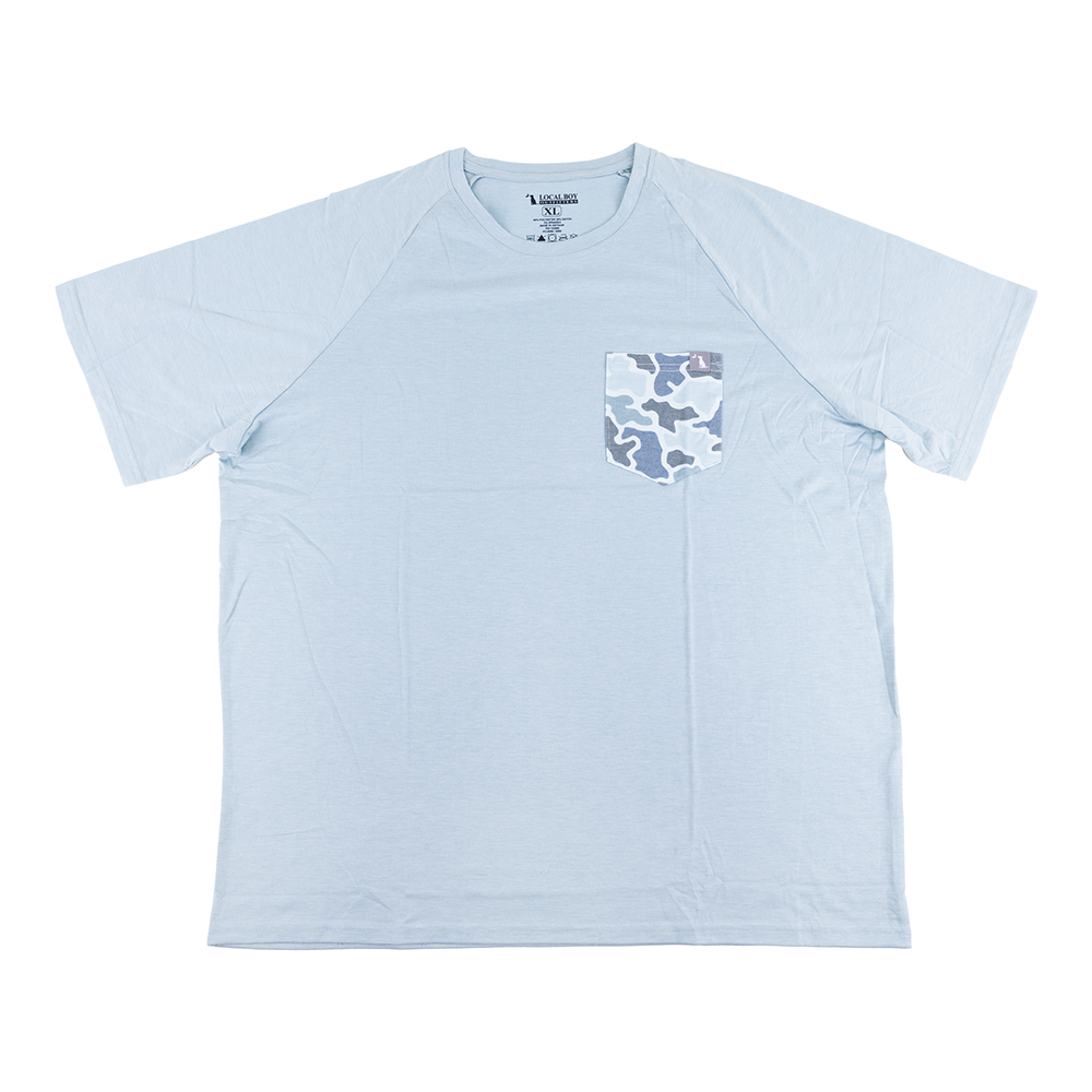 Local Boy S/S Heather Blend Crew, Dark Mint/Blue Dog & Moon Camo - X-Large