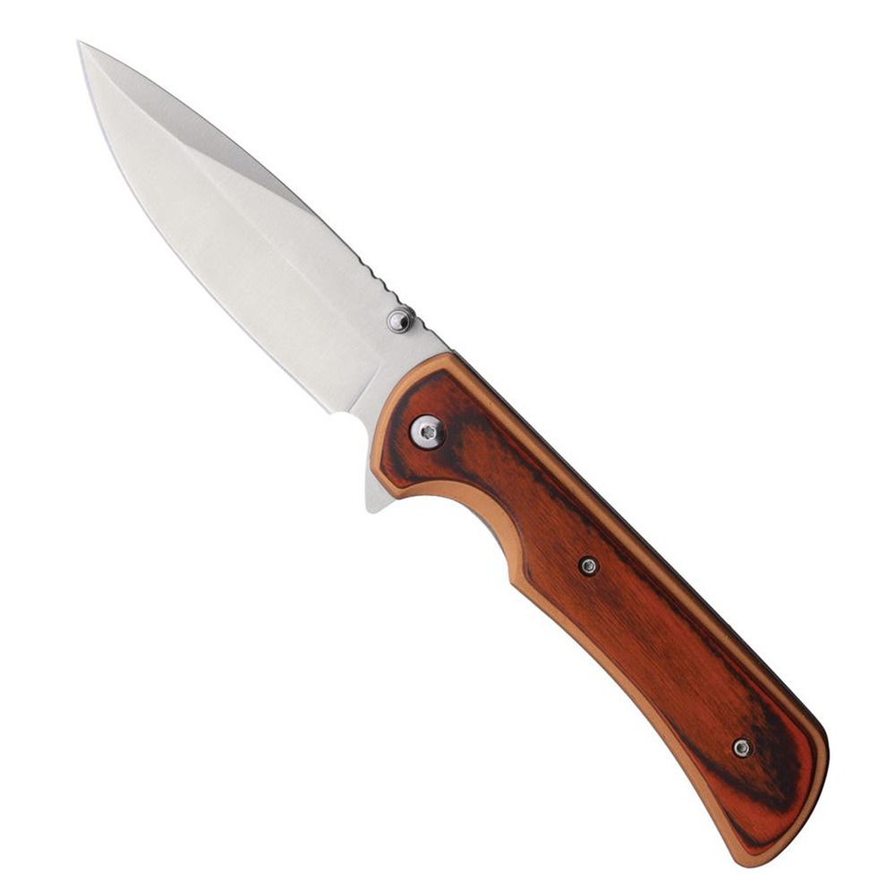 Elk Ridge 2003BZ Folding Drop Point Knife, Dark Brown Wood - ER-A2003BZ