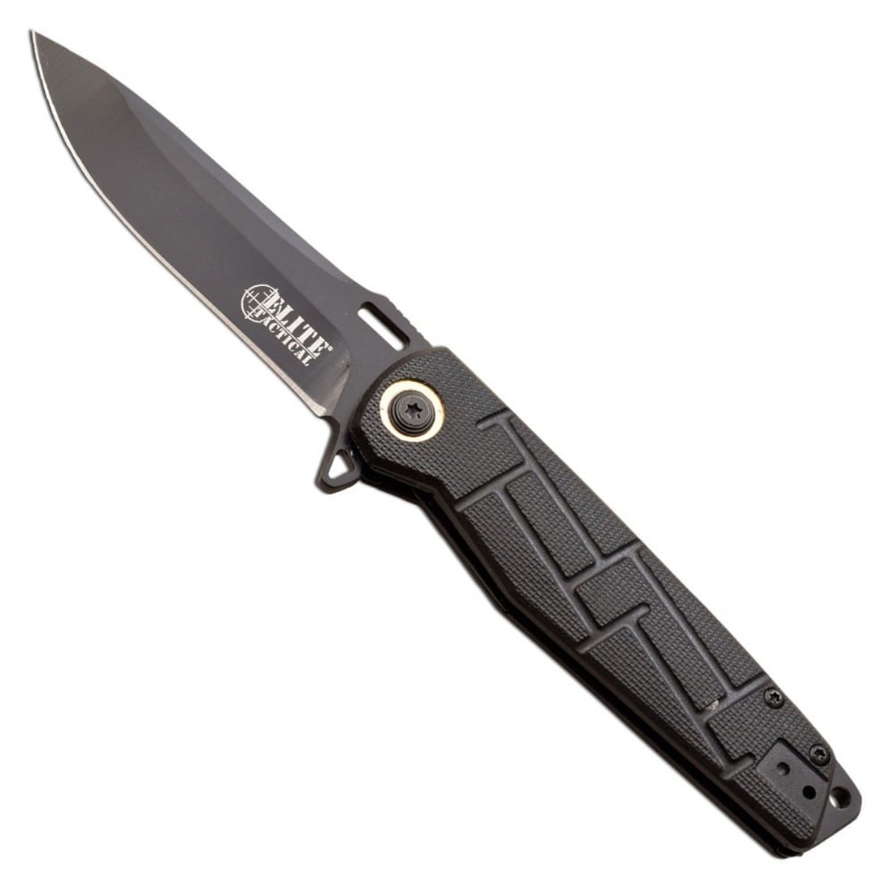 Elite Tactical Readiness Folding Drop Point Knife, Black - ET-A001BKCS - Elite Tactical