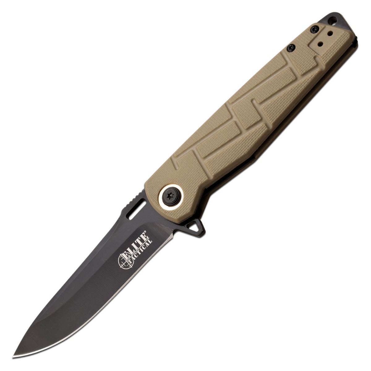 Elite Tactical Readiness Folding Drop Point Knife, Tan - ET-A001TN - Elite Tactical