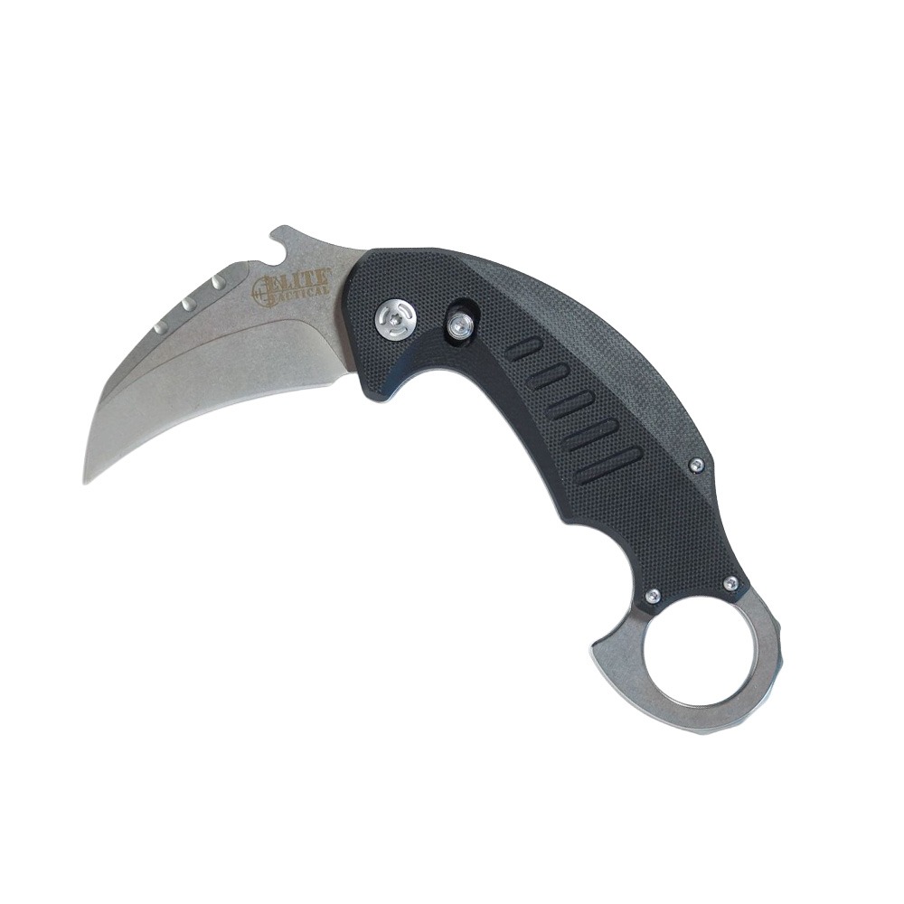 Elite Tactical Ravid Folding Hawkbill Knife, Black - ET-FDR016CS - Elite Tactical