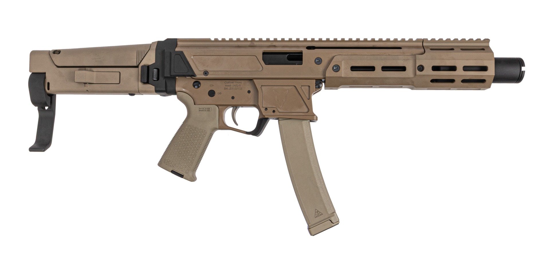 PSA JAKL 6.5" 9mm SD Pistol, FDE w/ F5 Brace - Palmetto State Armory