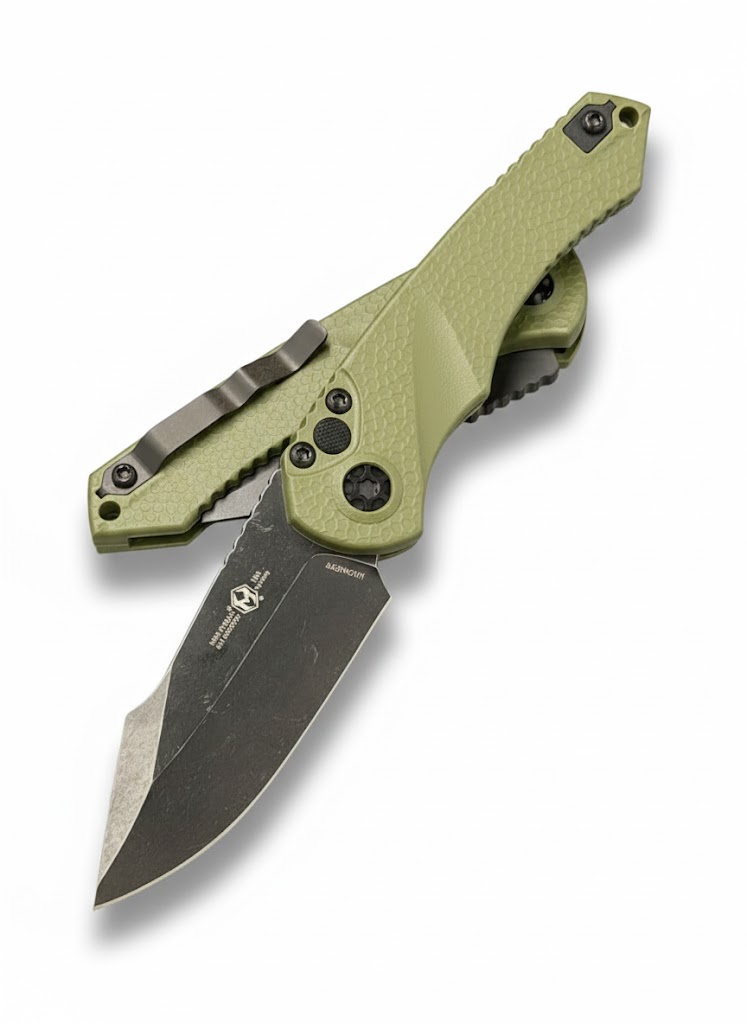 Heretic Knives Mini Pariah Auto Folding Tanto Knife, OD Green - H054-8A-GRN