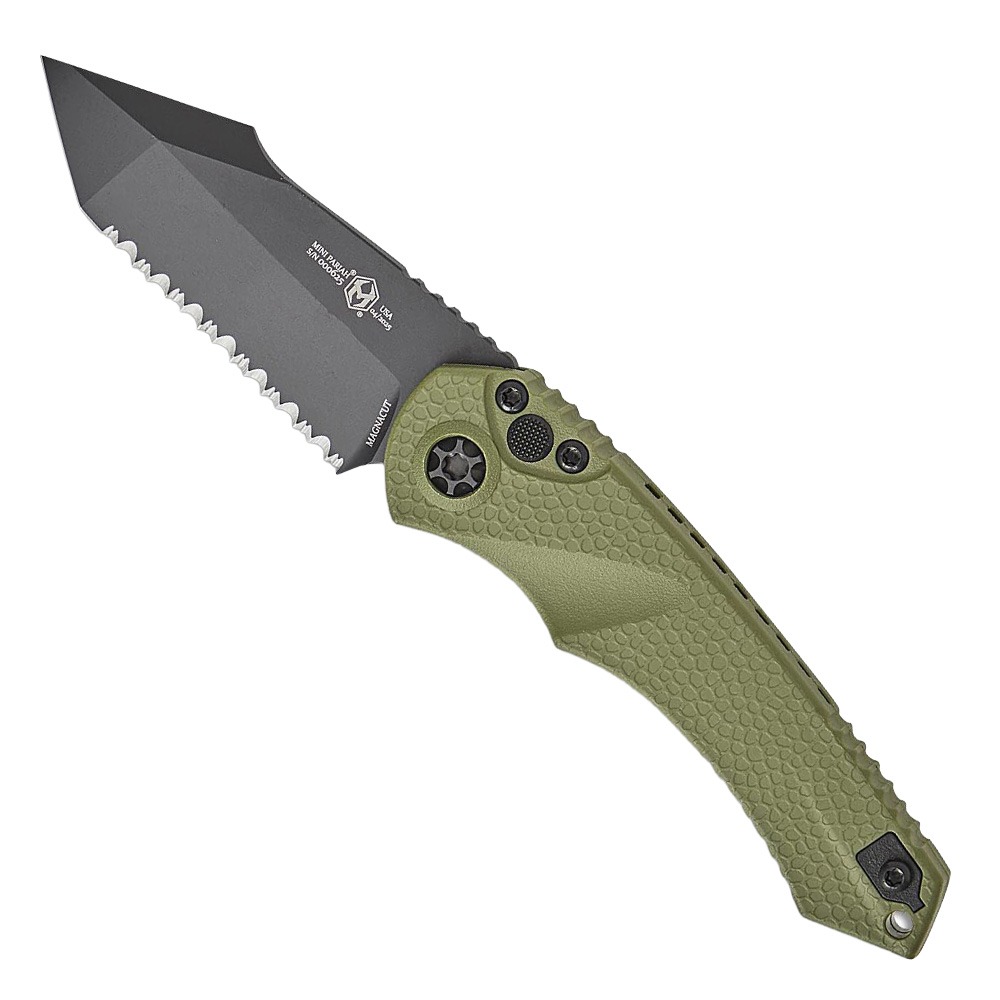 Heretic Knives Heretic Knives Mini Pariah Auto Folding Tanto Knife Serrated, OD Green - H055-4B-GRN