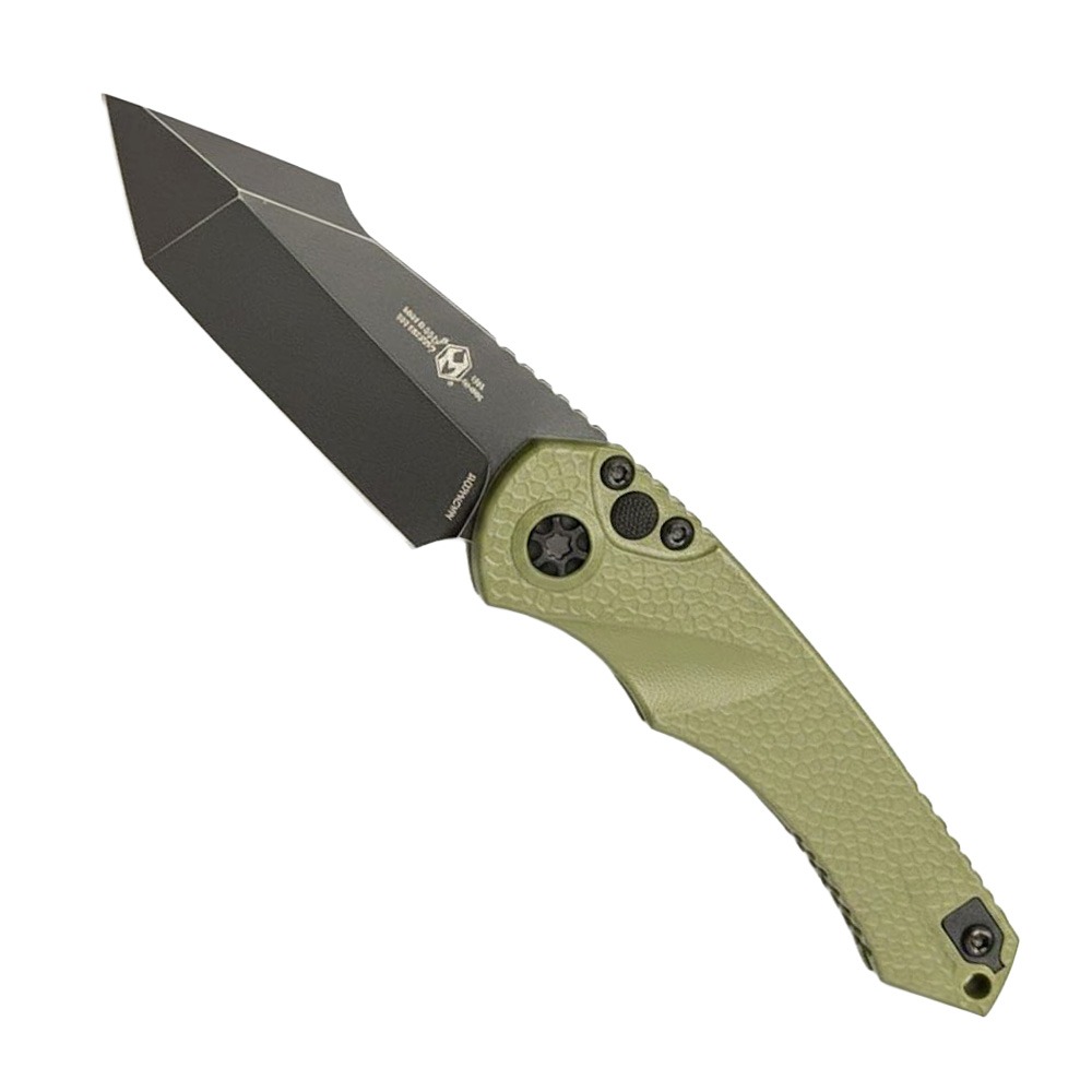 Heretic Knives Mini Pariah Auto Folding Tanto Knife, OD Green - H055-8A-GRN