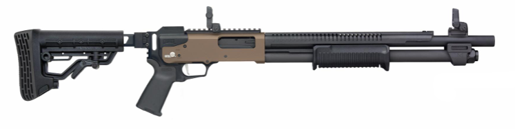Mossberg 590R FOLDING STOCK 18.5" 6rd 12GA Shotgun, Matte Black/FDE - Mossberg