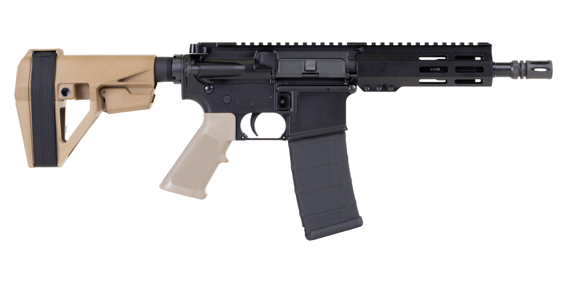 PSA 7.5" Pistol Length 5.56 NATO 1/7 Nitride 6" Hex MLOK Classic SBA5 Pistol, FDE