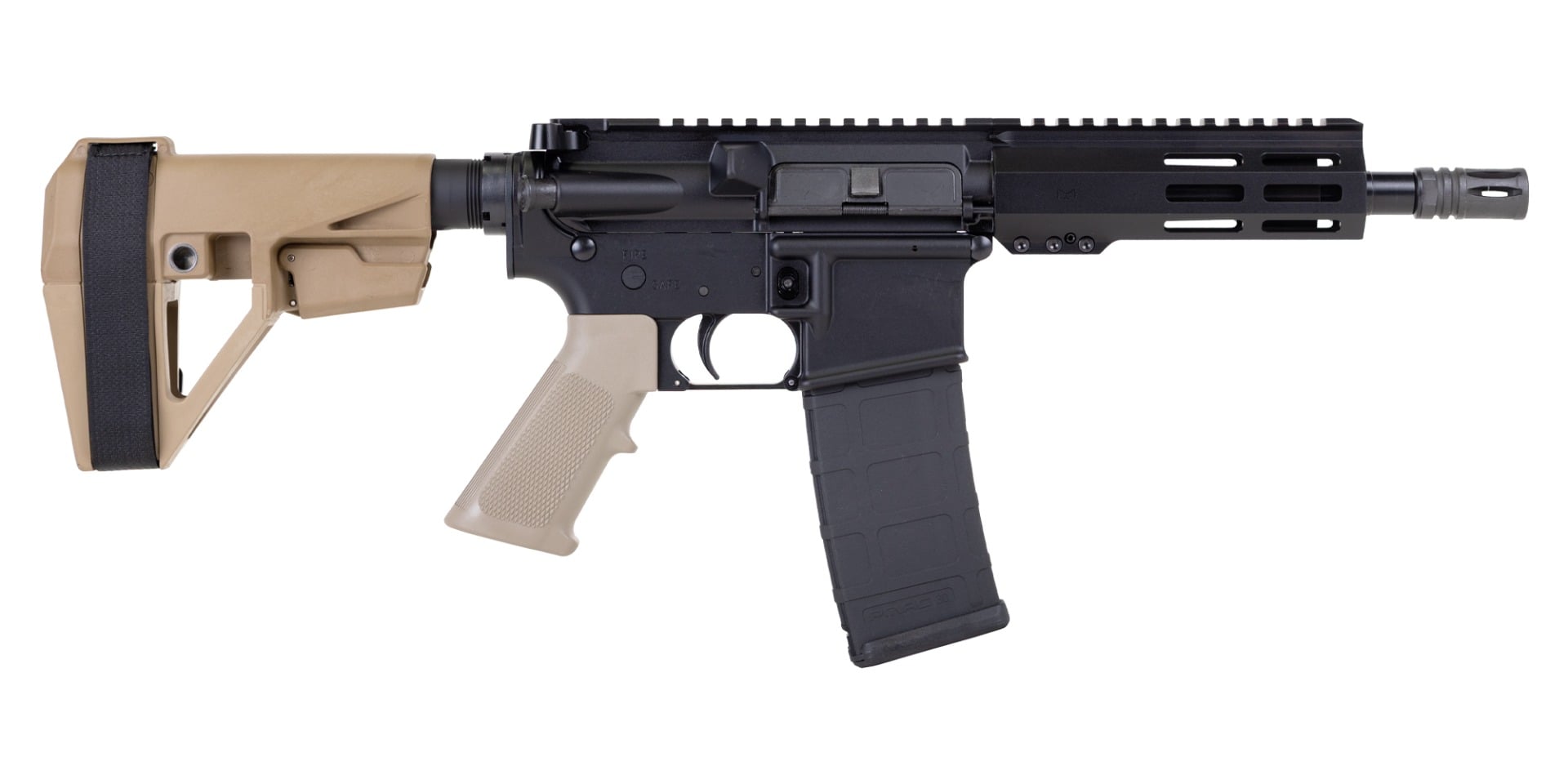 Palmetto State Armory PSA 7.5" Pistol Length 300BO 1/7 Nitride 6" Lightweight Hex MLOK Classic SBA5 Pistol, FDE