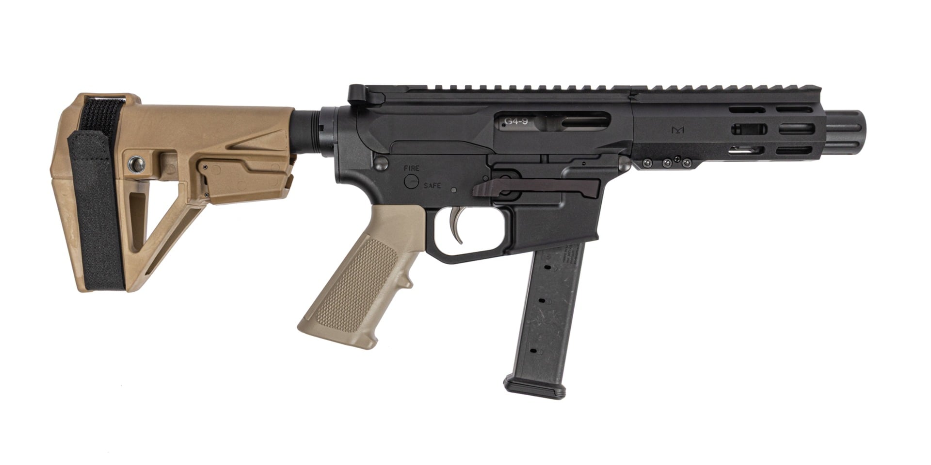 Palmetto State Armory PSA Gen4 4" 9mm 1/10 GX 5" Lightweight Hex M-Lok Classic EPT SBA5 Pistol, FDE