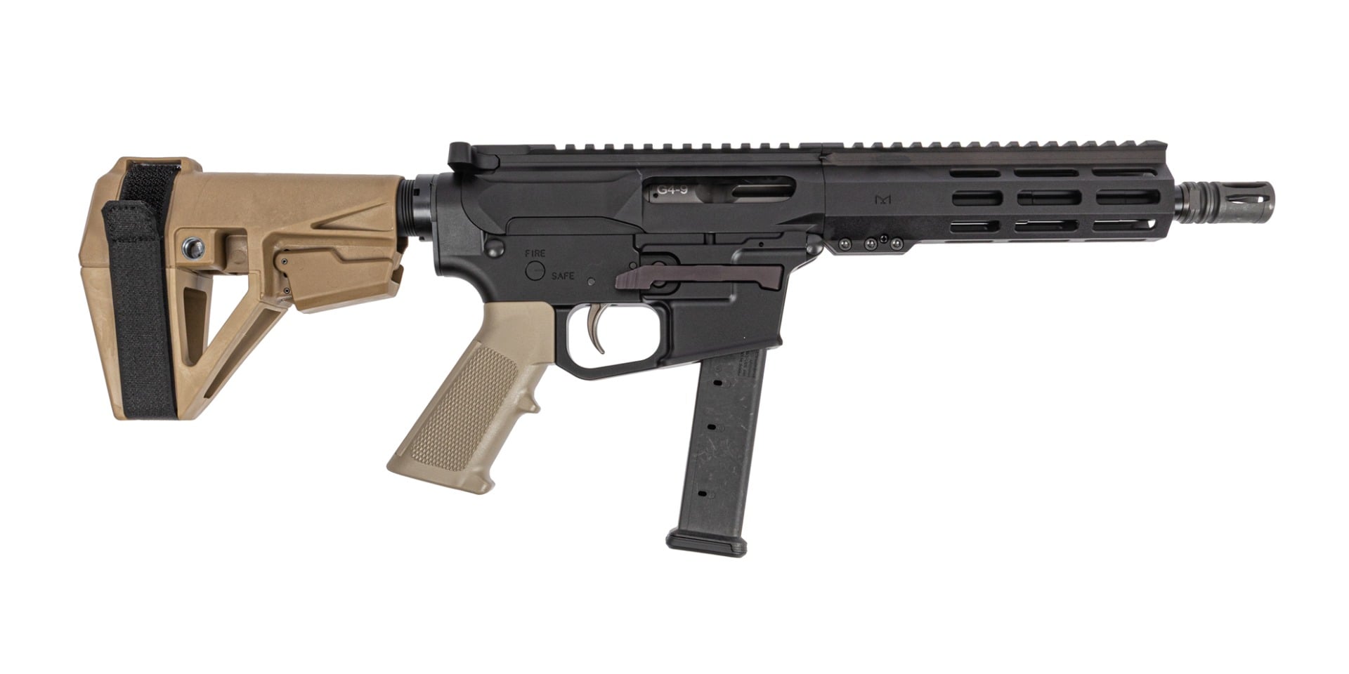 Palmetto State Armory PSA 8" 9mm 1:10 7" Lightweight Hex M-Lok Classic EPT SBA5 Pistol, FDE