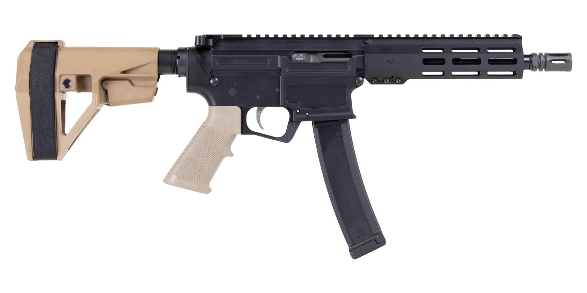 Palmetto State Armory PSA AR-V 8" 9mm 1/10 Lightweight 7" Hex M-Lok Classic EPT SBA5 Pistol, FDE