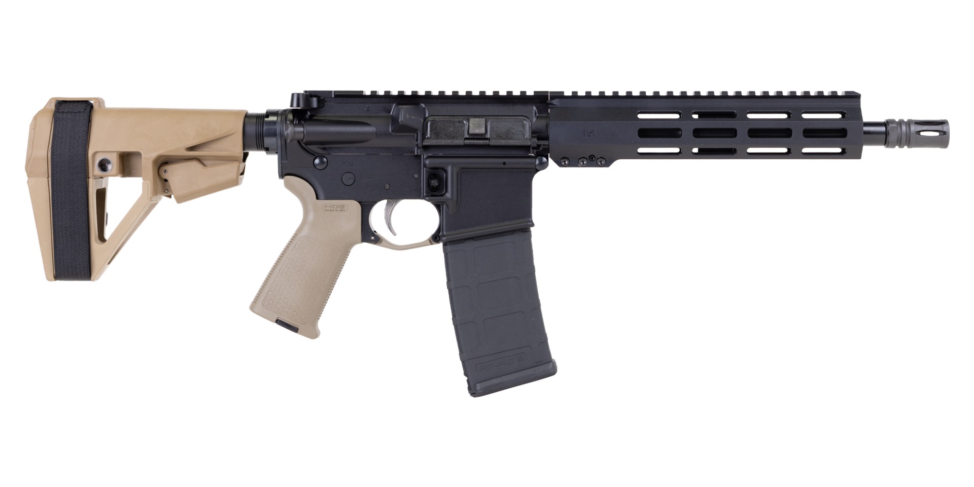 PSA 10.5" Pistol Length 300BO 1/7 Nitride 9" Lightweight Hex MLOK MOE EPT SBA5 Pistol, FDE