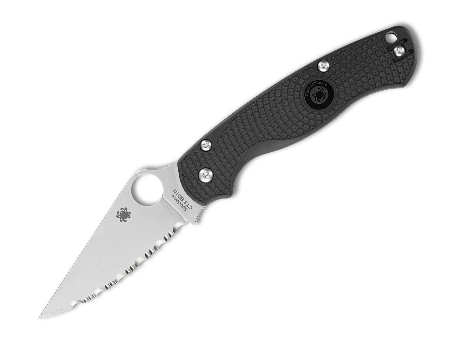 Spyderco Para Military 2 Lightweight Folding Clip Point Knife Serrated, Black - C81SBK2