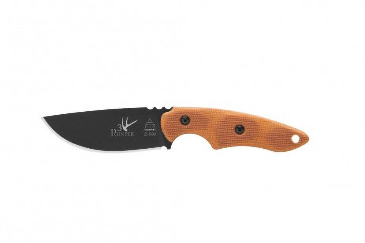 TOPS Knives 3 Pointer Fixed Blade Knife, Tan Canvas Micarta - 3PR-02