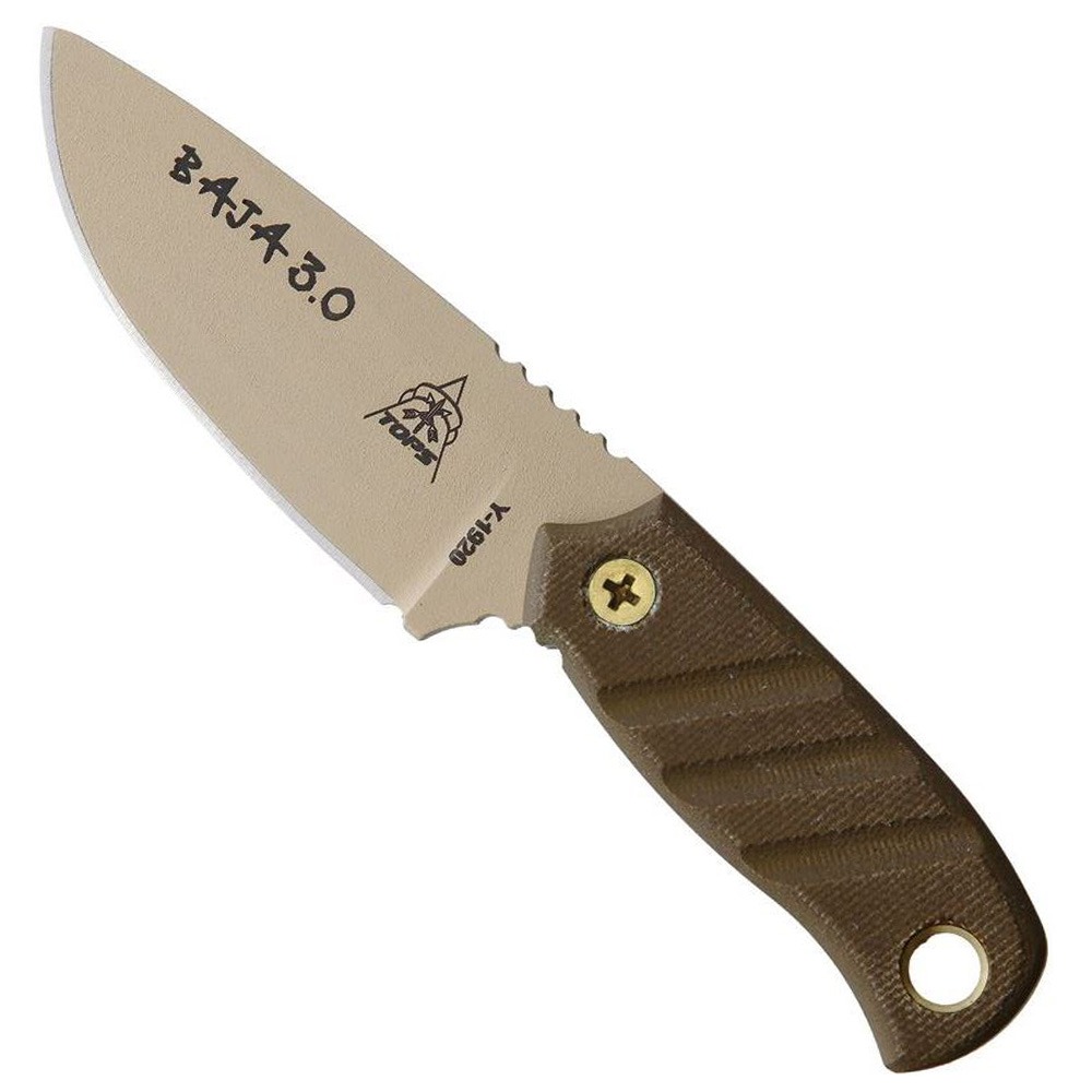 TOPS Knives Baja 3.0 Fixed Blade Knife, Green Canvas Micarta - BAJA-03