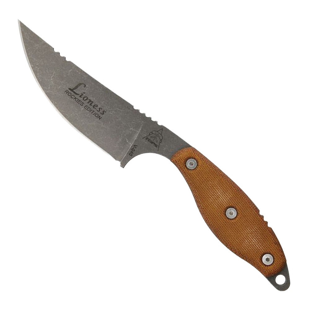 TOPS Knives Lioness Rockies Edition Fixed Blade Knife, Tan Canvas Micarta - LION-TBF