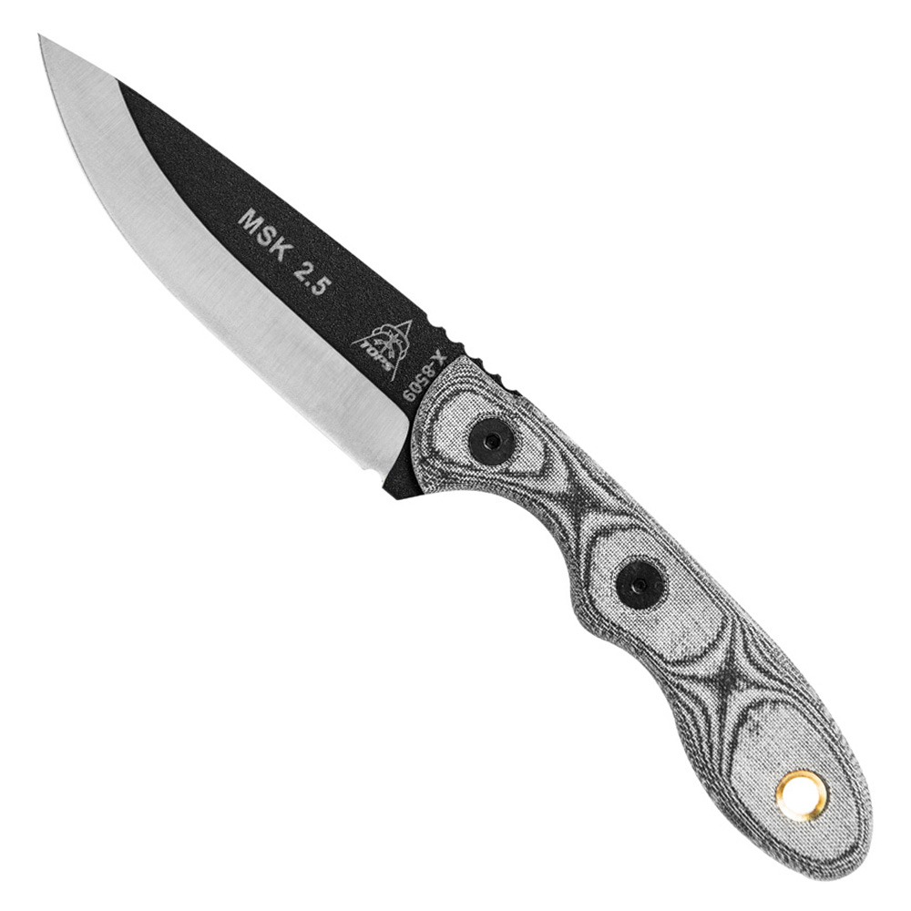 TOPS Knives Mini Scandi Fixed Blade Knife, Black Linen Micarta - MSK-BLM