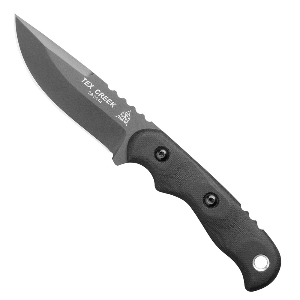 TOPS Knives Tex Creek Fixed Blade Knife, Black Canvas Micarta- TEX4-02