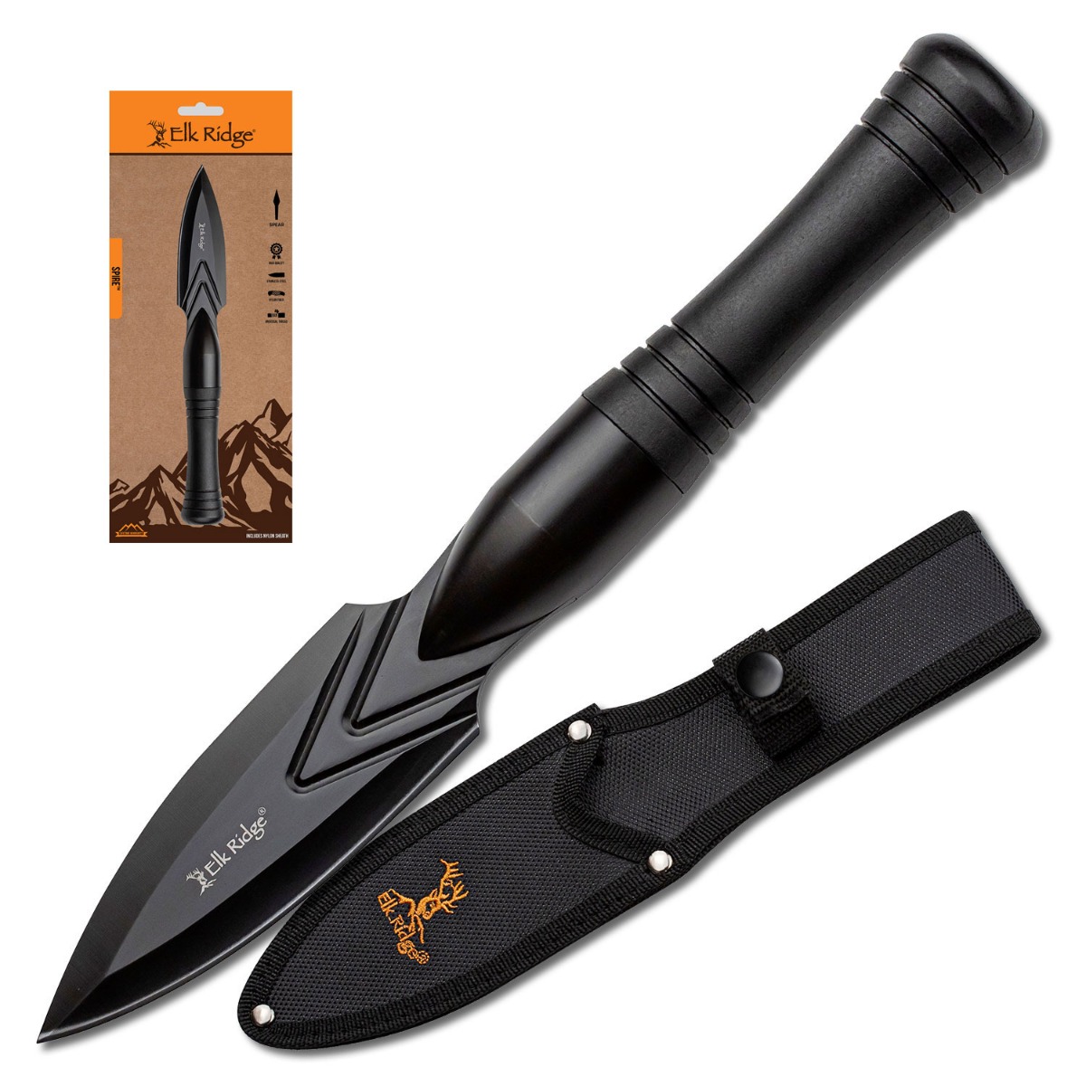Elk Ridge Spire Spear Fixed Knife, Clam - ER-SP002BKCS