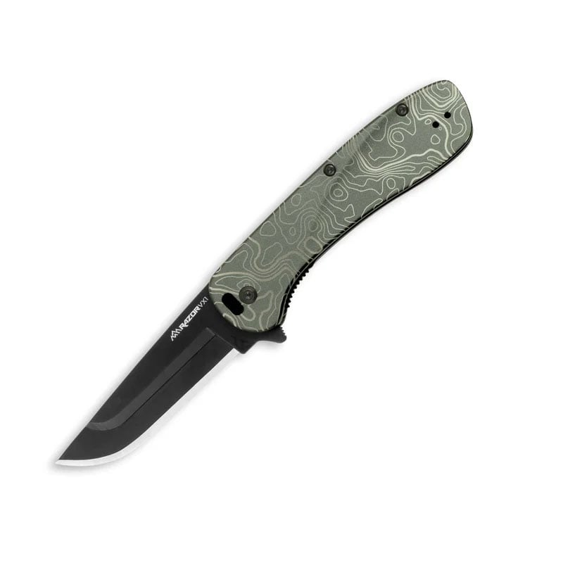 OUTDOOR EDGE RAZOR VX1 | GREEN ANODIZED ALUM.  W/TOPO MAP|DROP POINT KNIFE - VX130C-C - Outdoor Edge Knives