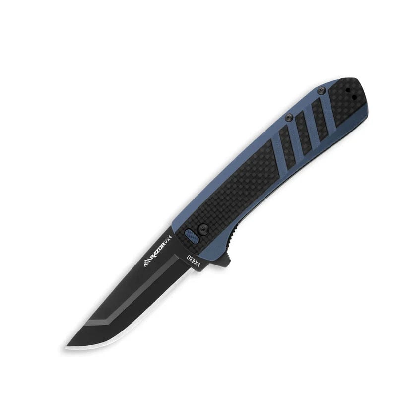 OUTDOOR EDGE RAZOR VX4 | CARBON OVER BLUE G10  W/ BLK DROP POINT | CERAMIC  BEARINGS  - VX430C-C - Outdoor Edge Knives