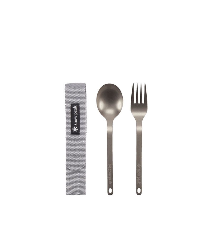 Snow Peak Titanium Fork and Spoon Utensil Set, Gray - SCT-002