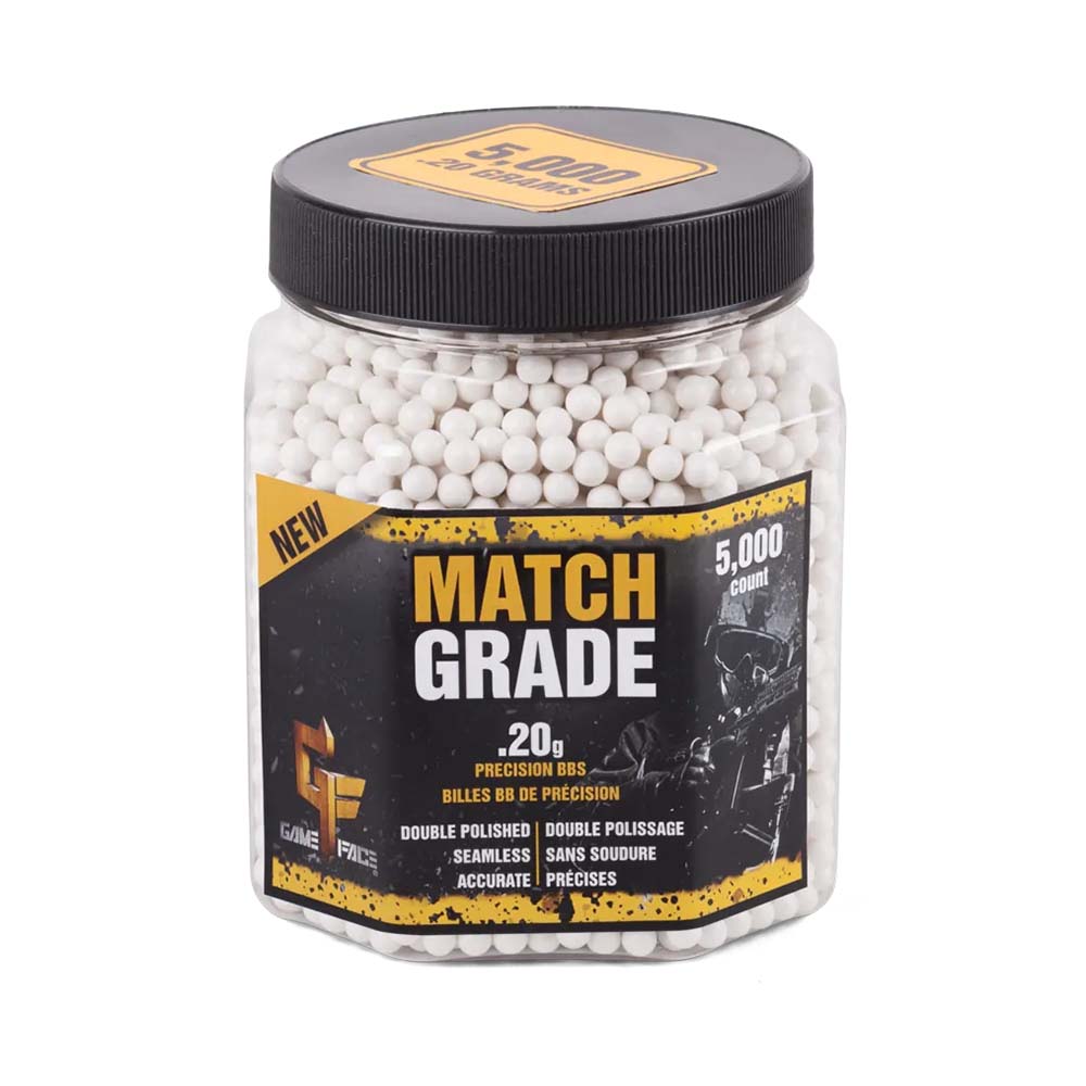 Game Face Match Grade 6mm 5000 Count Airsoft BBs, White - 20GPW5J - Game Face