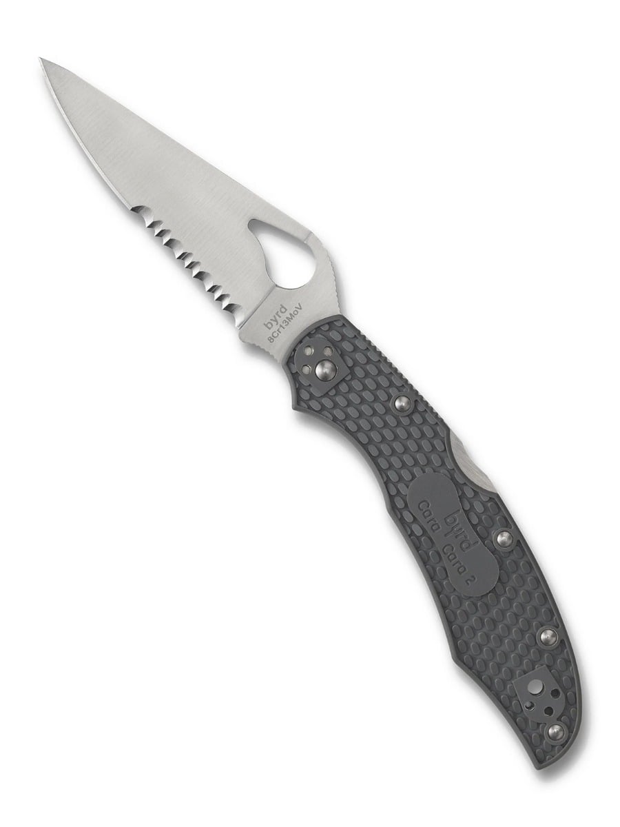 Spyderco BYRD CARA CARA 2 Lightweight Combination Edge Folding Knife, Gray - BY03PSGY2