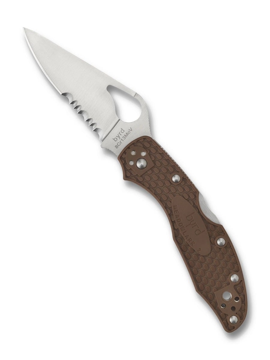 Spyderco BYRD Meadowlark 2 Lightweight Combination Edge Folding Knife, Brown - BY04PSBN2