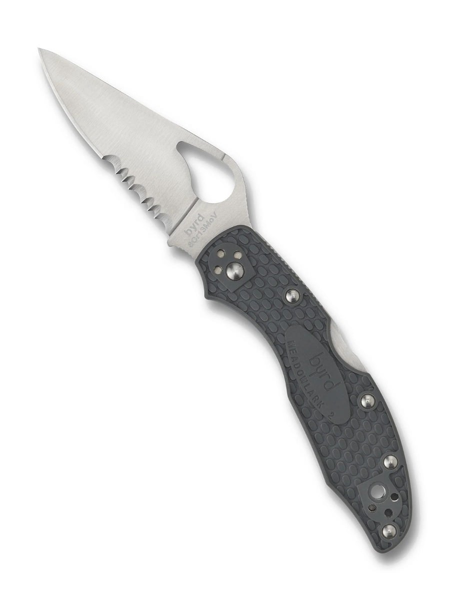 Spyderco  BYRD Meadowlark 2 Lightweight Combination Edge Folding Knife, Gray - BY04PSGY2