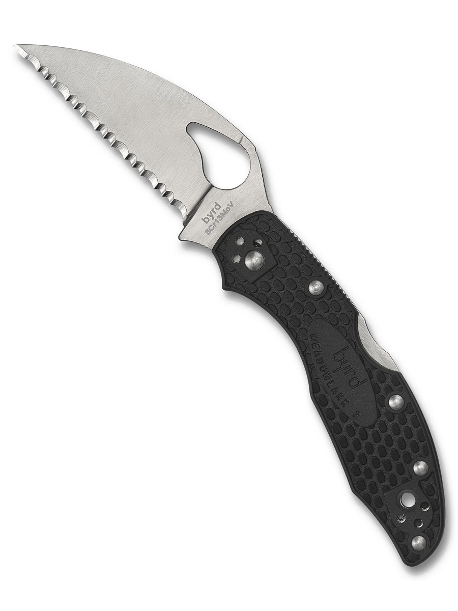 Spyderco BYRD Meadowlark 2 Lightweight Wharncliffe Spyder Edge Folding Knife, Black - BY04SBKWC2