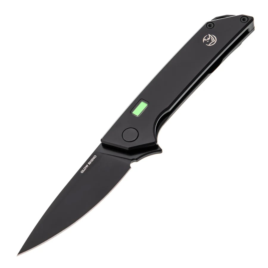 Glow Rhino Reactor Titanium S35VN EDC Knife - Black Scales Green Tritium