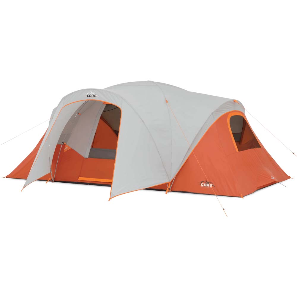 CORE Extended Dome Plus 9-Person Tent with Vestibule, Orange/Gray - 40270