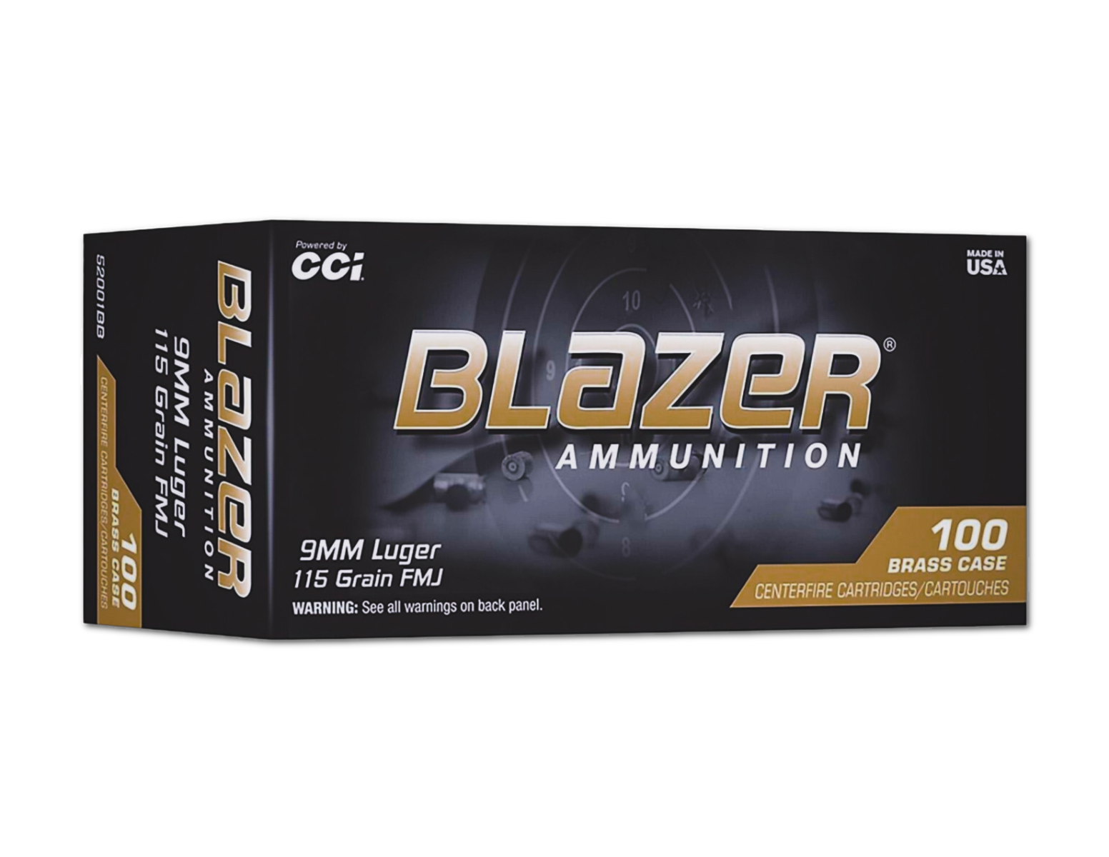 CCI Blazer Brass 9mm 115gr FMJ Ammo, 100rd - CC52001BB - Cci