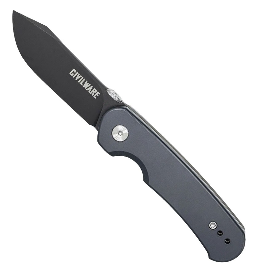 Civilware Puncher, Titanium/Battleship Grey Folding Knife - Civilware