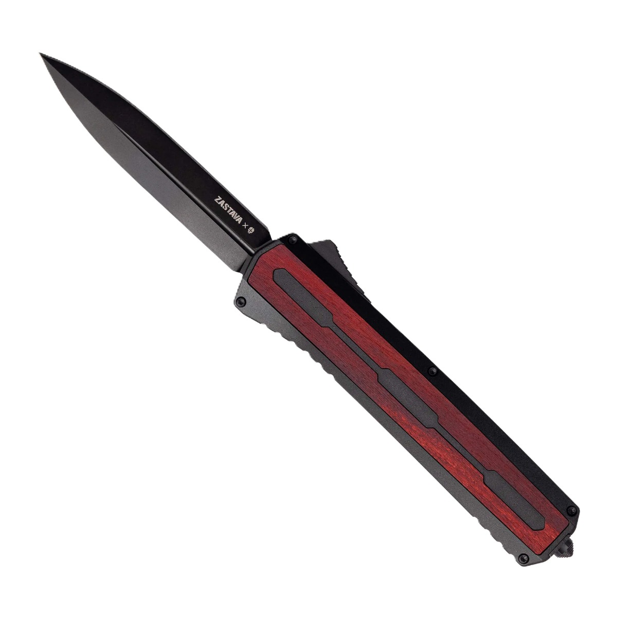 Tekto Knives A7 Zastava Auto Knife, Black/Red Wood