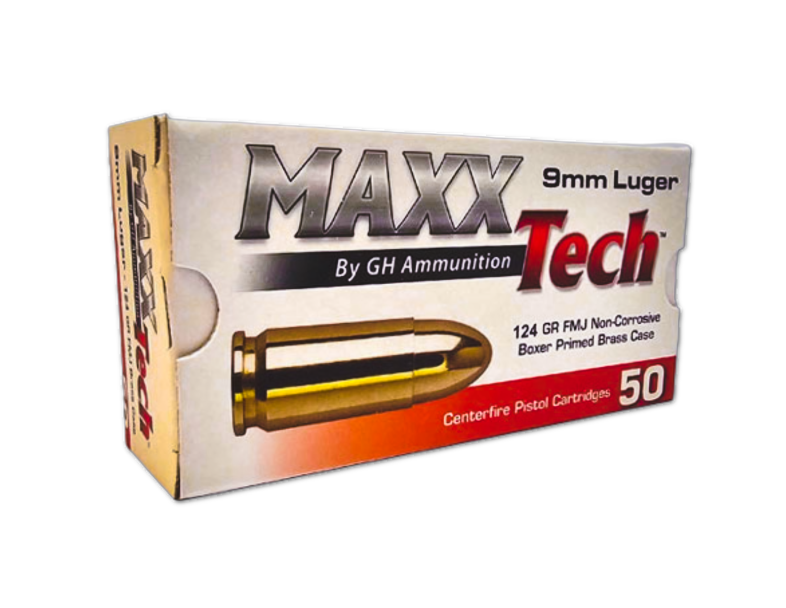 Maxx Tech 9mm 124gr FMJ Ammo, 50rd - PTGB9124B - Maxx Tech