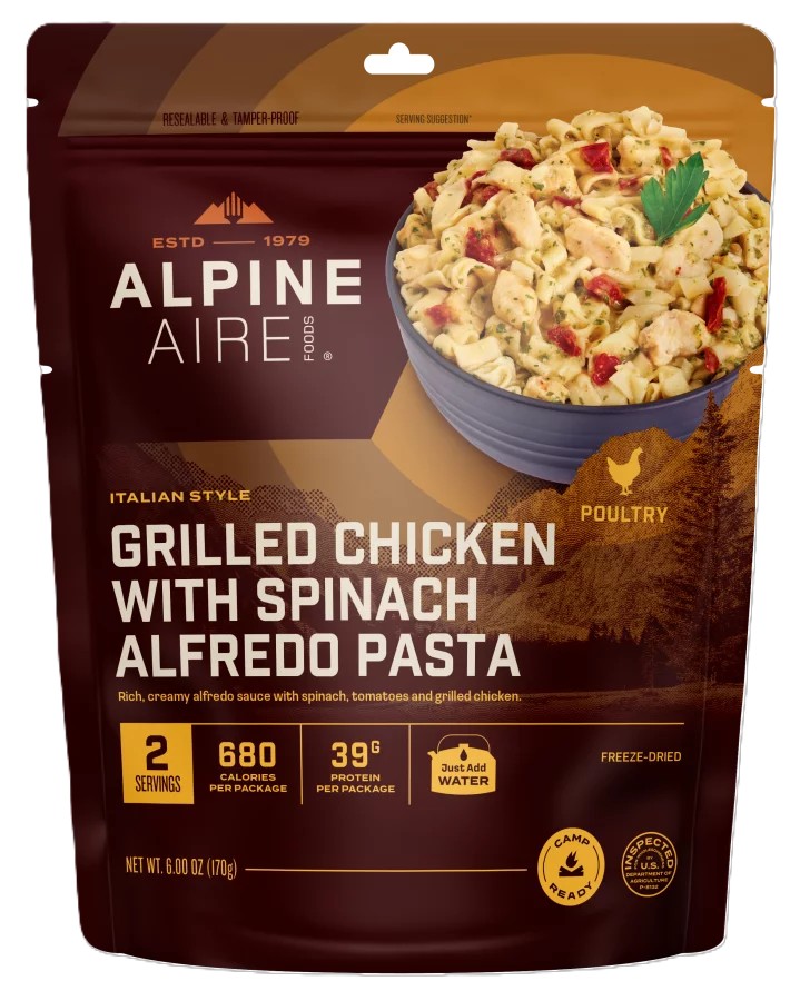 AlpineAire Freeze-Dried Meal Pouch, Grilled Chicken with Spinach Alfredo Pasta
