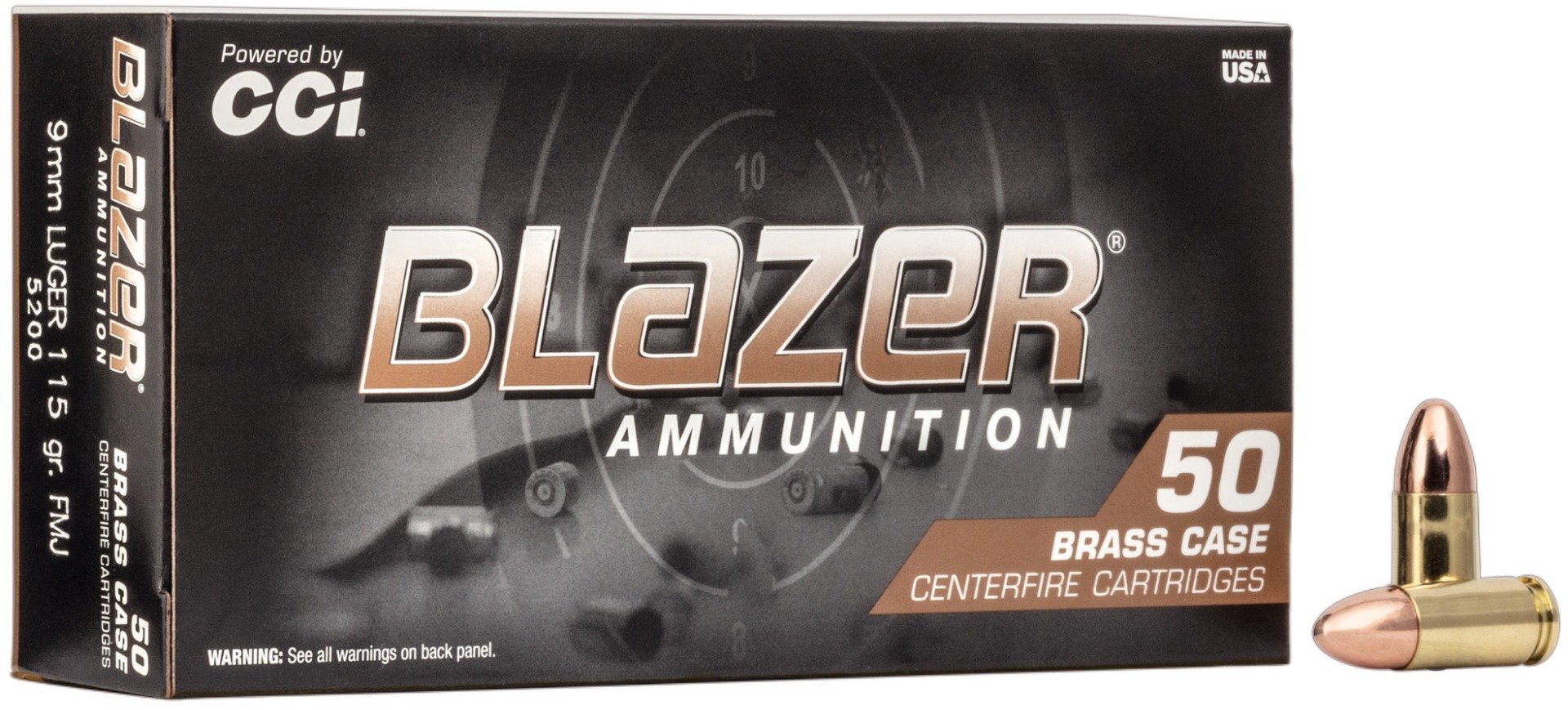 CCI Blazer Brass 9mm Ammo 115 Grain FMJ 50 rd/box - 5200