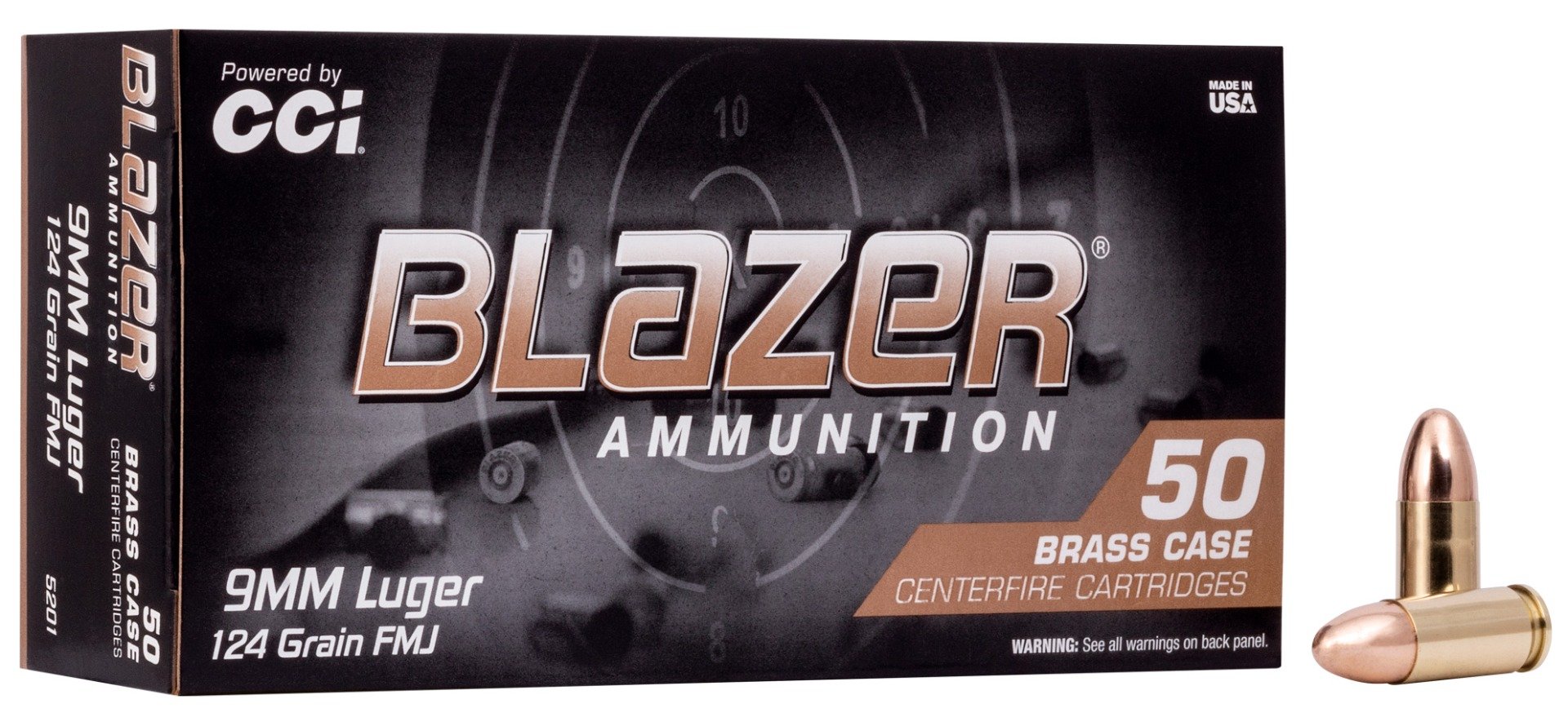CCI Blazer Brass 9mm Ammo 124 Grain FMJ 50rds - 5201 - Cci