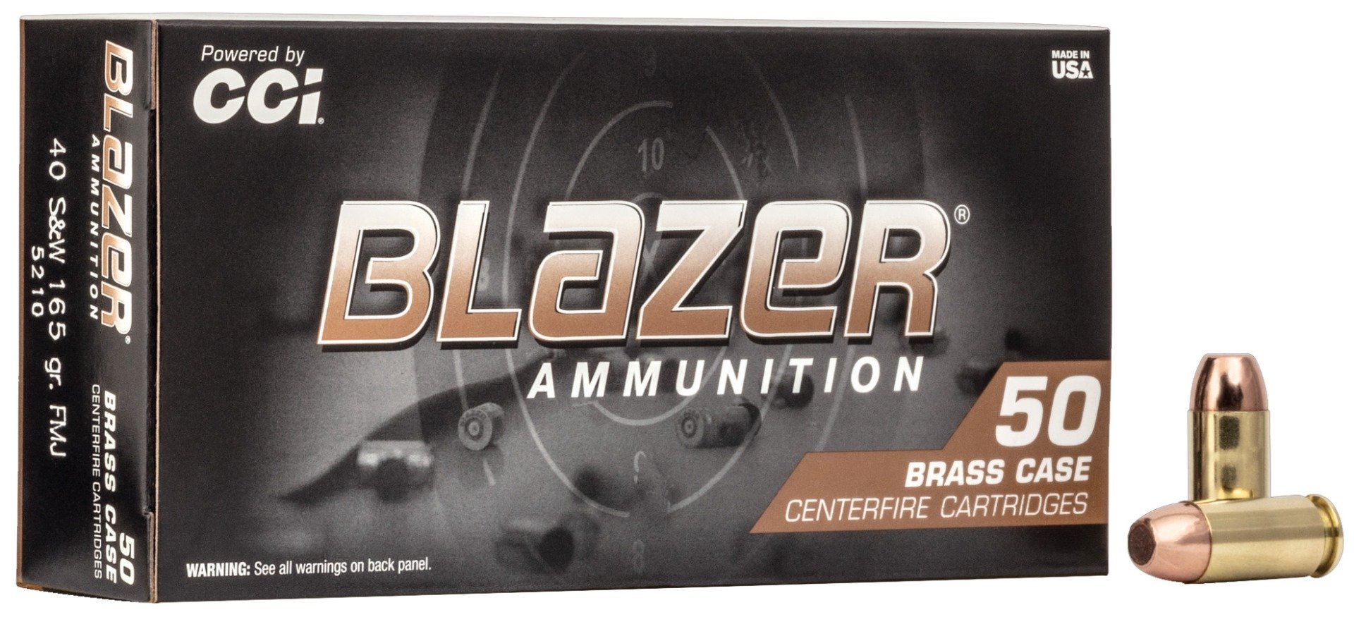 CCI Blazer Brass 40 S&W 165gr FMJ Ammunition 50rds - 5210