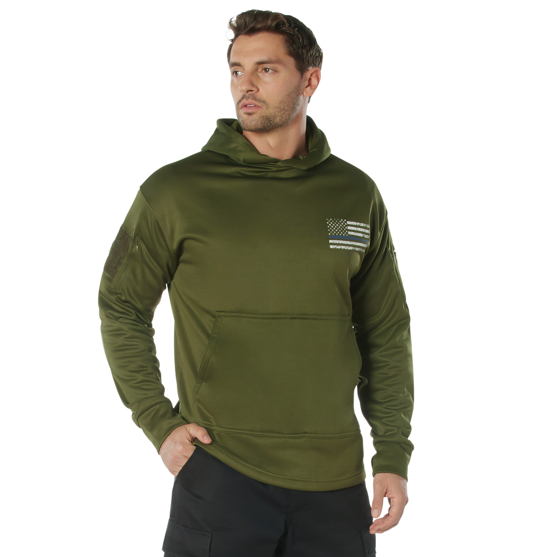 Rothco Rothco Concealed Carry Thin Blue Line Hoodie - Olive Drab, Medium