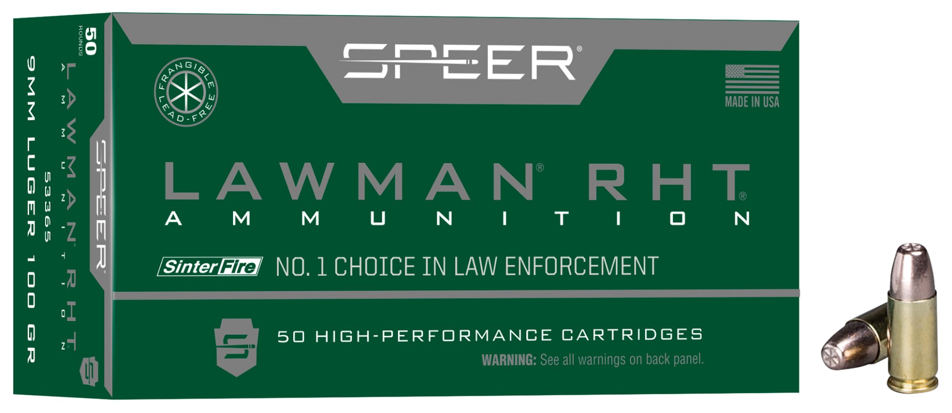 Speer Lawman 9mm Ammo 100 Gr TMJ Frangible  - 53365 - Cci