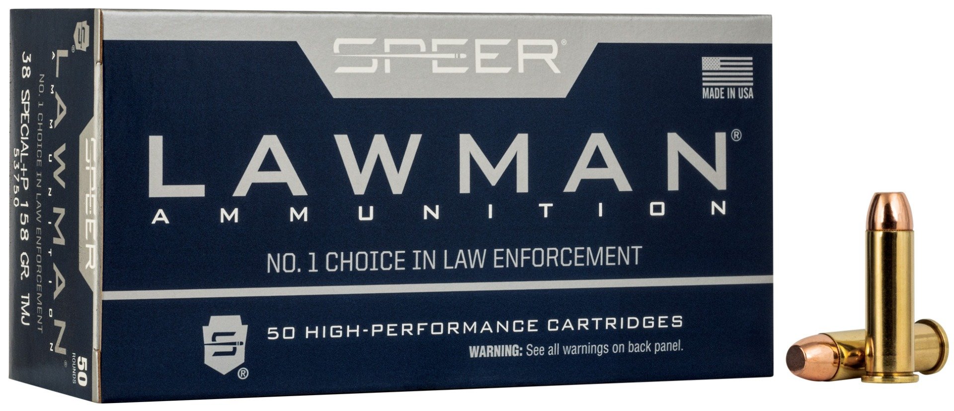 Speer Lawman Training 158 gr Total Metal Jacket .38 Spl +P Ammo, 50/box - 53750 - Speer