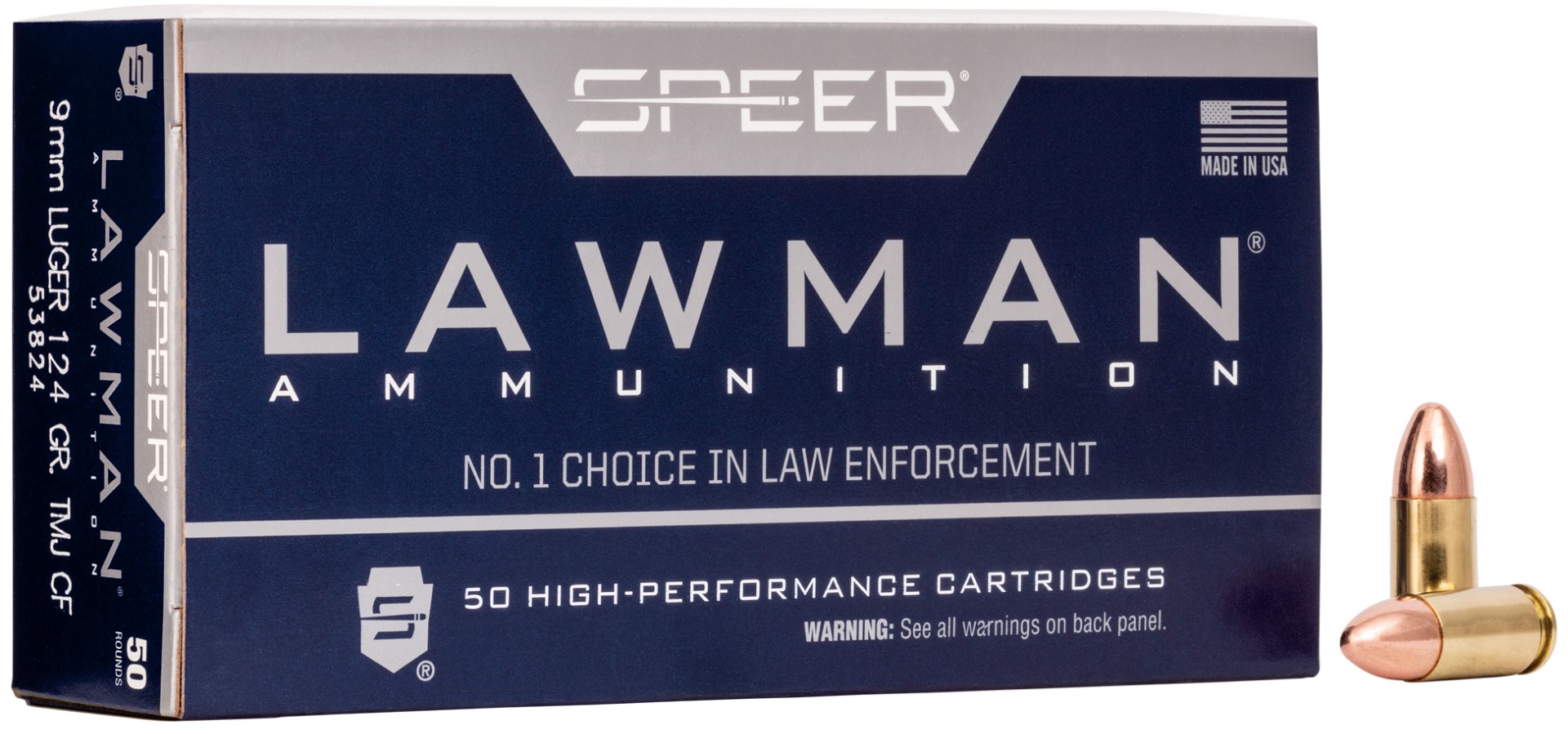 Speer Lawman Clean-Fire Training 9mm Ammo 124 gr TMJ, 50rds - 53824