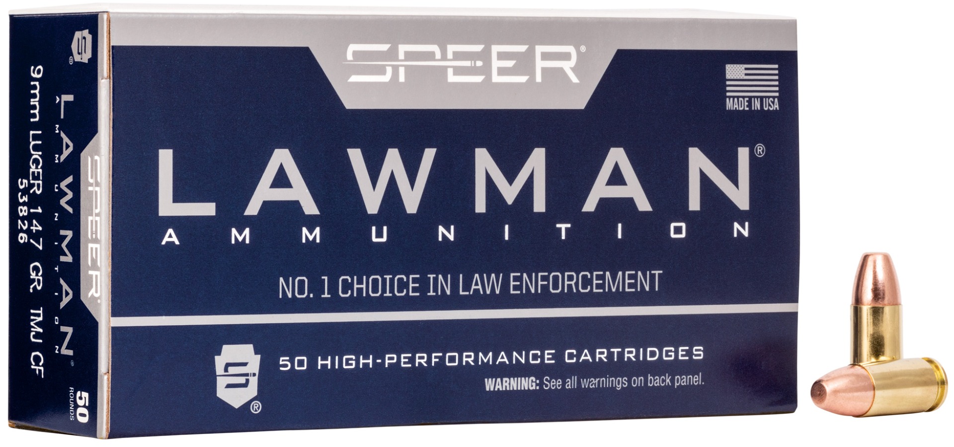 Speer Lawman Clean-Fire Training 147 gr Total Metal Jacket 9mm Ammo, 50/box - 53826 - Speer