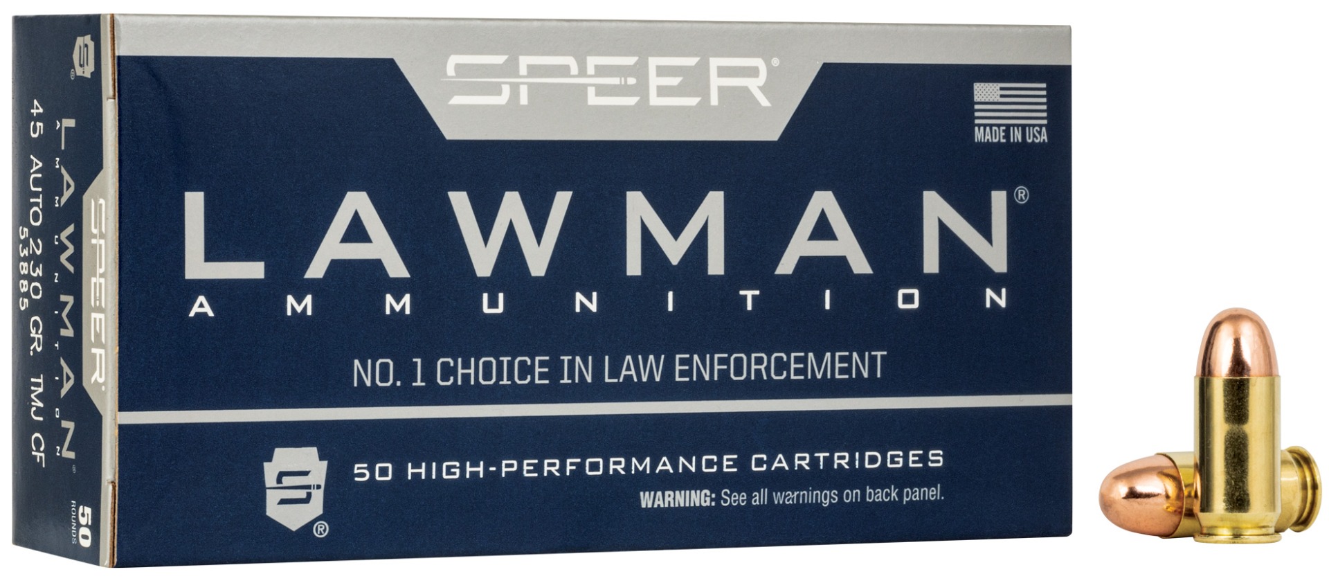 Speer Lawman Clean-Fire Training 230 gr Total Metal Jacket .45 Auto Ammo, 50/box - 53885 - Speer