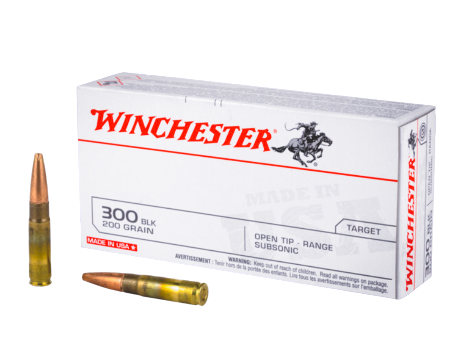 Winchester USA 300BLK 200gr FMJ-OT Sub Sonic Ammunition - 20rds - USA300BLKX - Winchester
