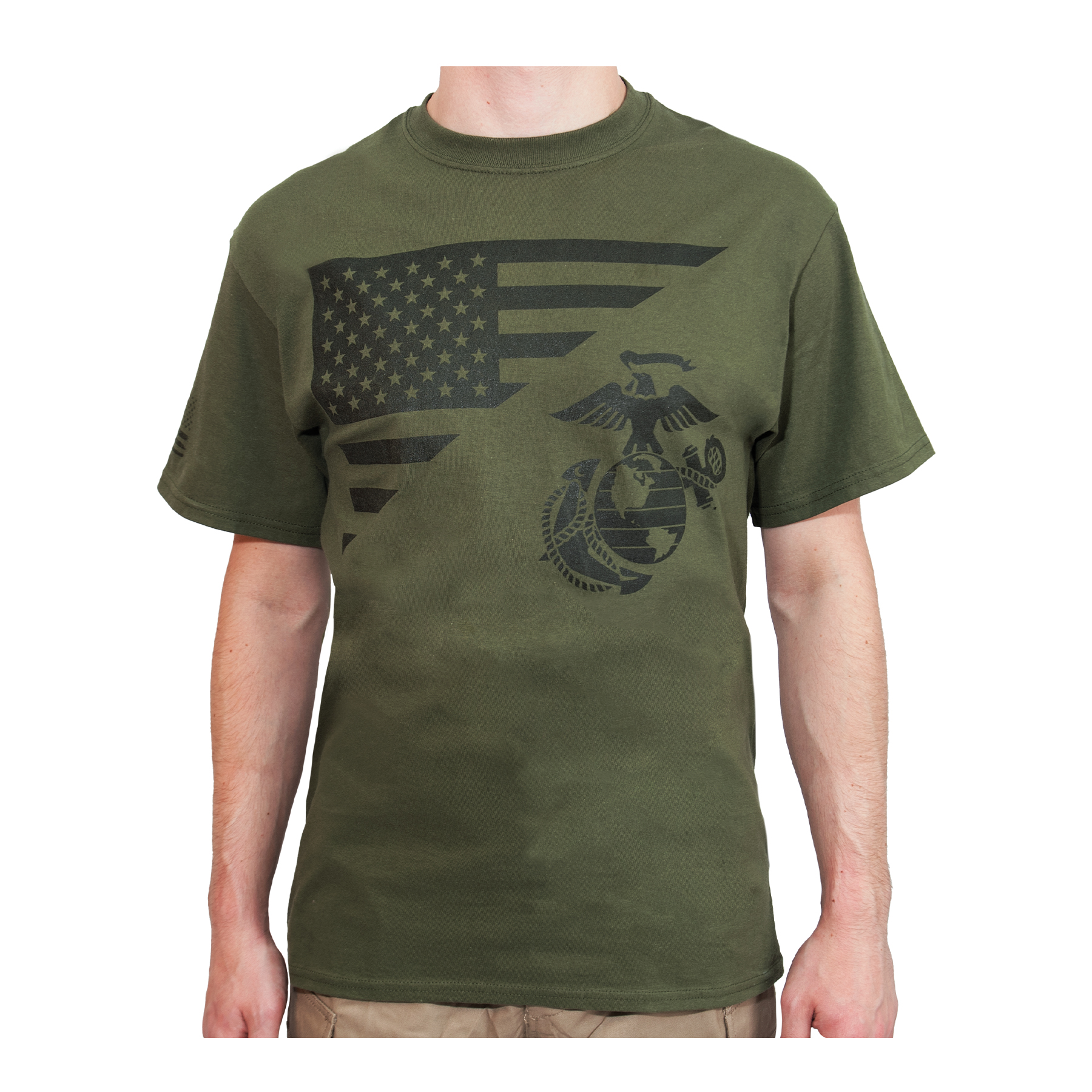 Rothco Rothco Us Flag - Usmc Eagle, Globe, Anchor T Shirt, Olive Drab, Medium